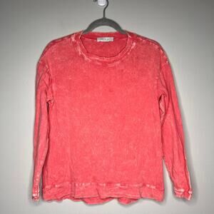 Anthropologie Eri +Ali Acid Wash Distressed‎ Hem Boyfriend Top Long Sleeve XS